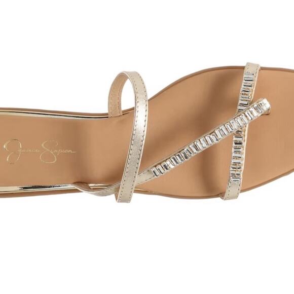💚SALE NWT Jessica Simpson size 5.5 Nymie Gold Leather Strappy Rhinestone Sandals - Picture 1 of 10